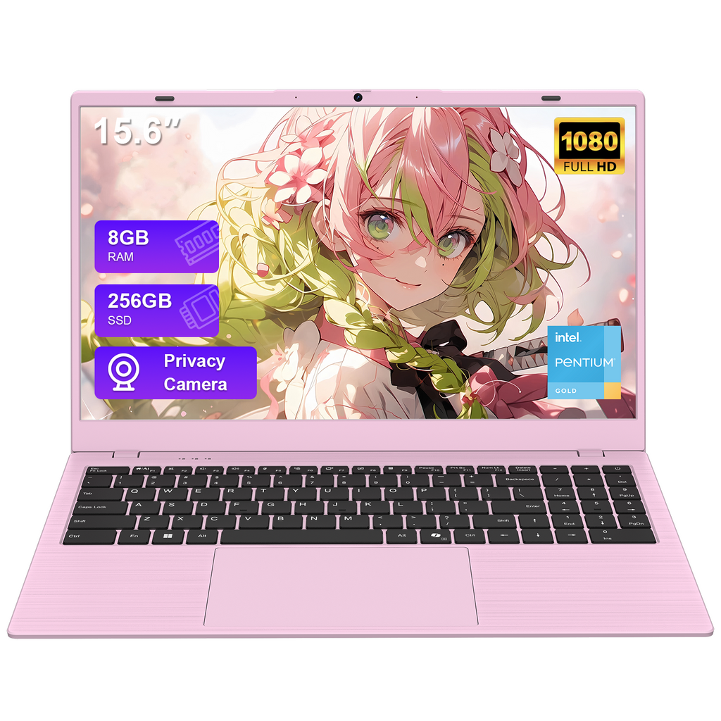 Coolby Pink Laptop,15.6 " Laptop Computer,8GB RAM 256GB SSD,6500Y Processor (Beats N5095 up to 3.4GHz), Lightweight Notebook PC for Student Business Office, Win 11 Laptop, Office 2024,Privacy Cameras