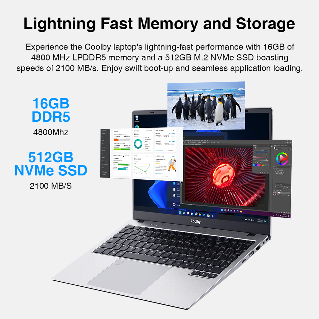 Win11 Laptop, 15.6 inch 1920x1080 IPS Display, 16GB DDR5 RAM / 512GB N –  Coolby Official Store