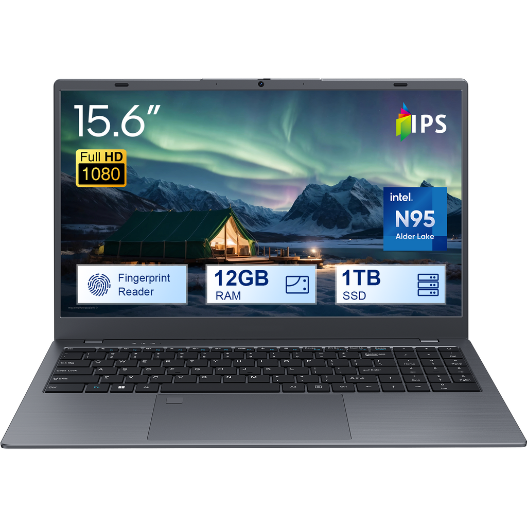 Portátil Coolby 15.6": Intel Celeron N95 Quad-Core, 12GB RAM, 1TB SSD, Pantalla Full HD, Teclado Español, Notebook Gamer en Gris
