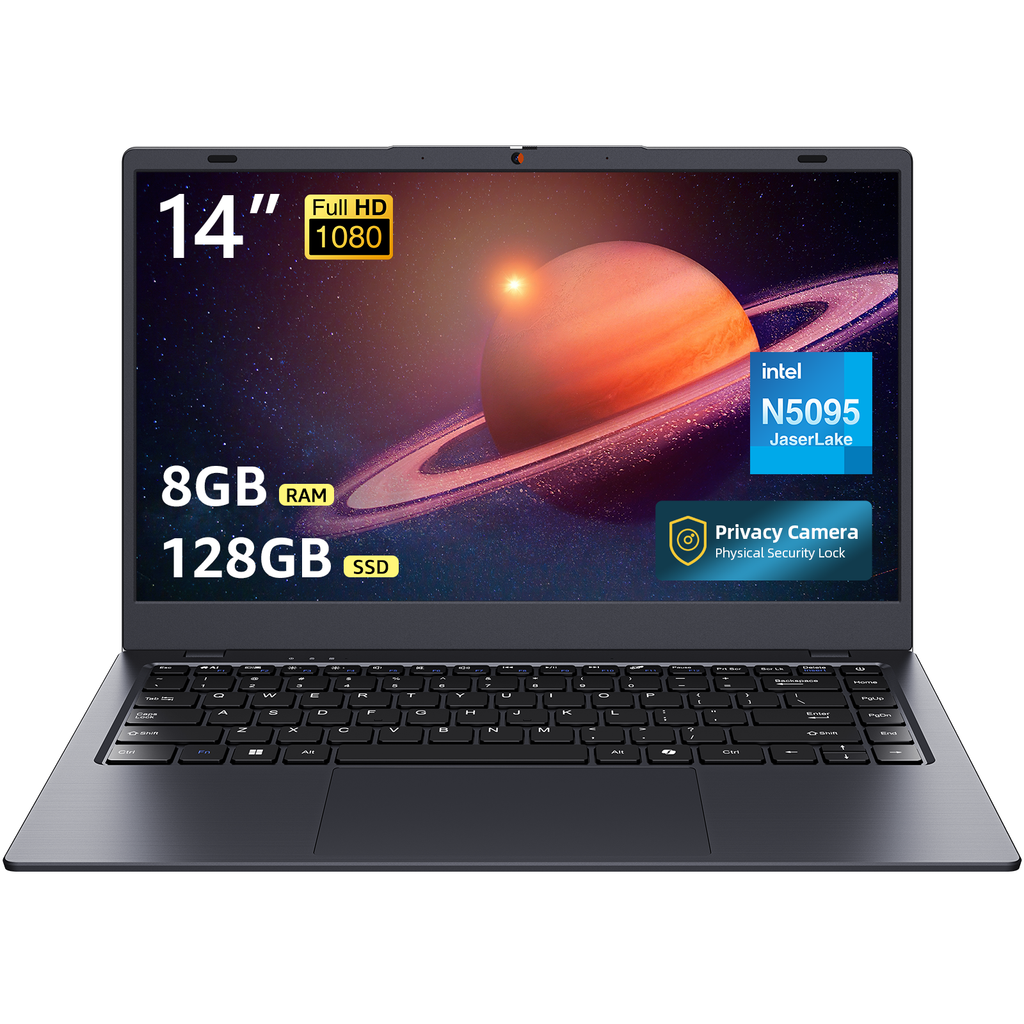 Coolby Laptop Computer , 14.1 inch HD Display, 8GB RAM/128GB SSD, Intel N5095 Quad Core Processor Notebook PC, Support 2.4G/5G Hz WiFi, BT 5.0,Webcam,Laptops for Student and Home
