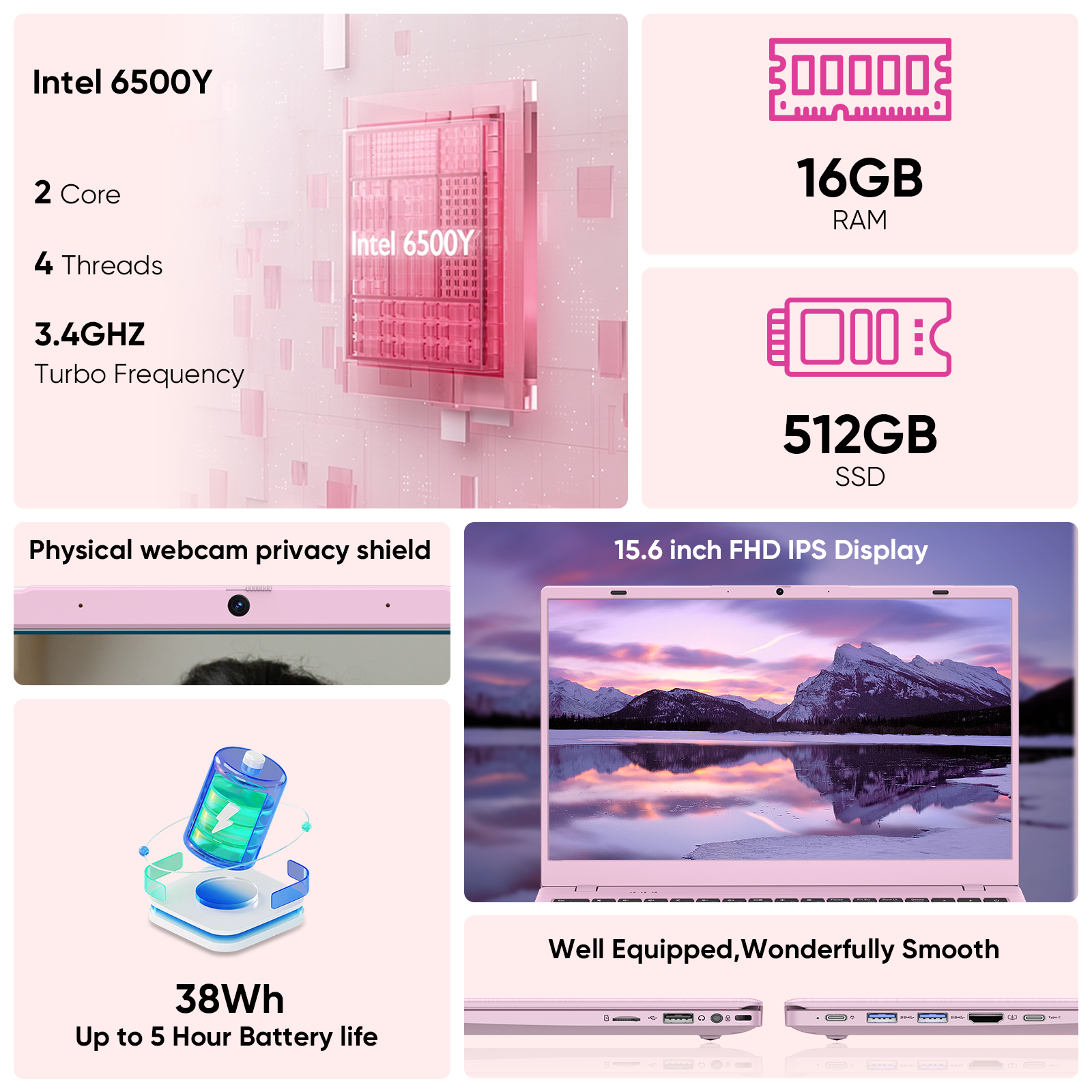 Coolby Pink Laptop,15.6 