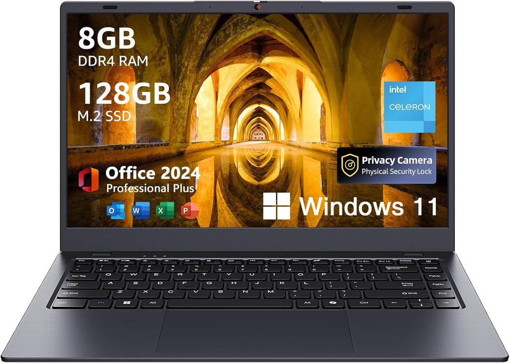 Computadora portátil Coolby, portátil de 14.1 pulgadas con Windows 11 y pantalla HD, 8 GB de RAM/128 GB SSD, Intel N5095 de cuatro núcleos, compatible con WiFi de 2.4 G/5 G Hz, Bluetooth, 